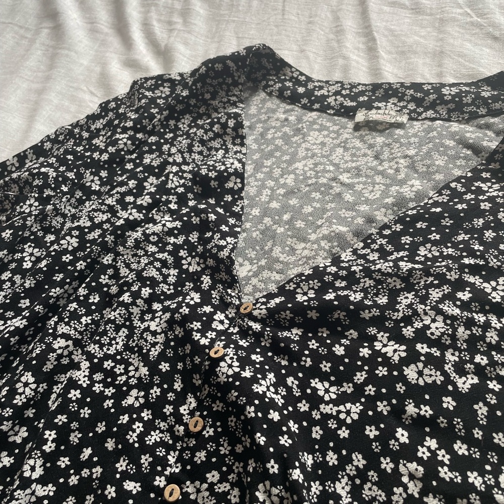 Free People Black and White Floral Bodysuit
